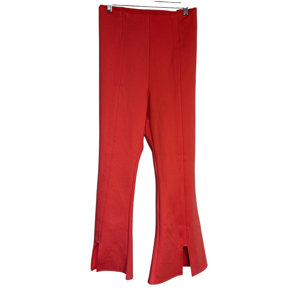 Slim Factor by Investments Woman Kick Flare Pants Coral Red Plus 2X Front Seam‎